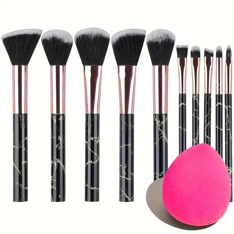 Beauty Makeup Gift Sets - 10-Piece Marble Brush Set + Beauty