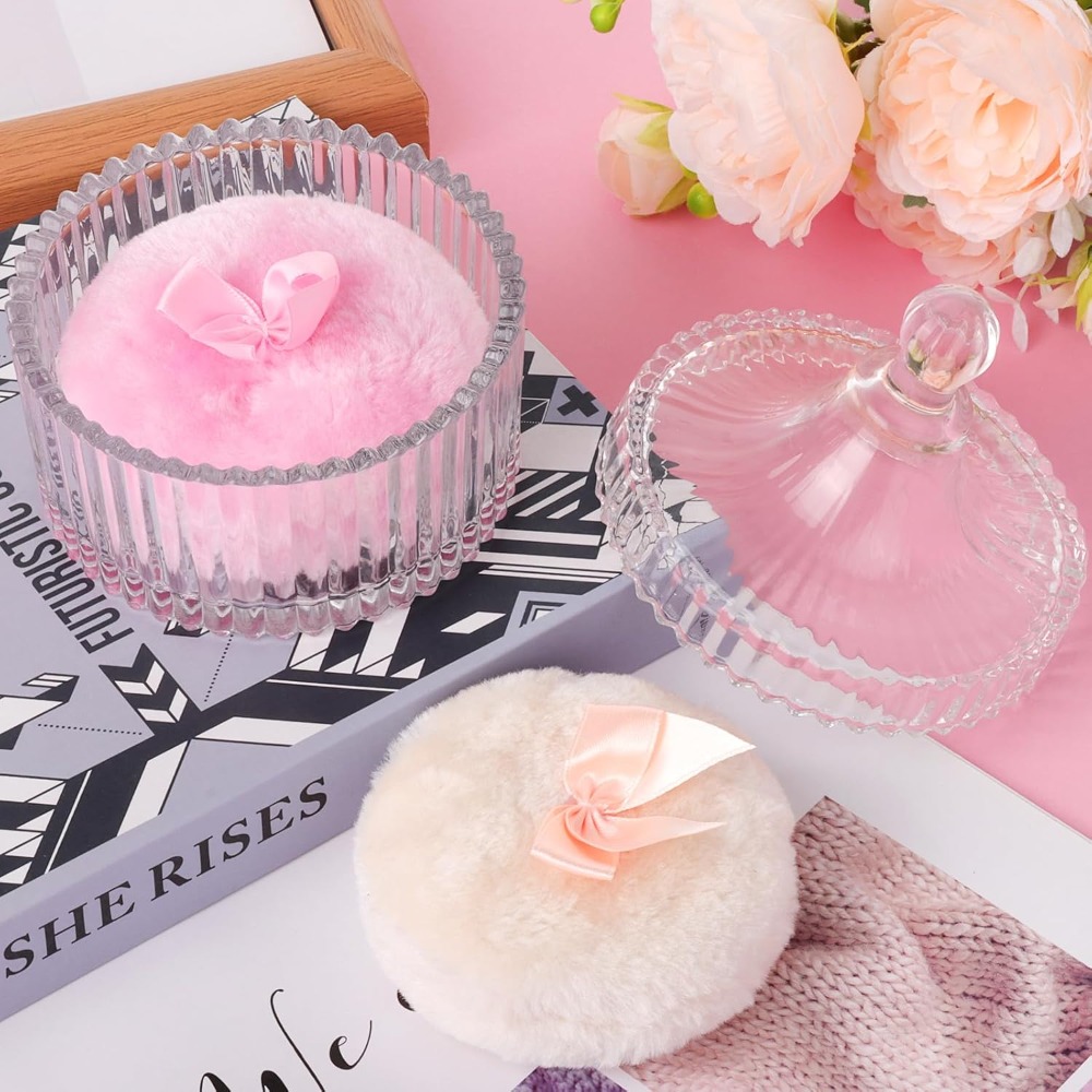 Beauty Makeup Gift Sets - Powder Puff with Glass Storage Box
