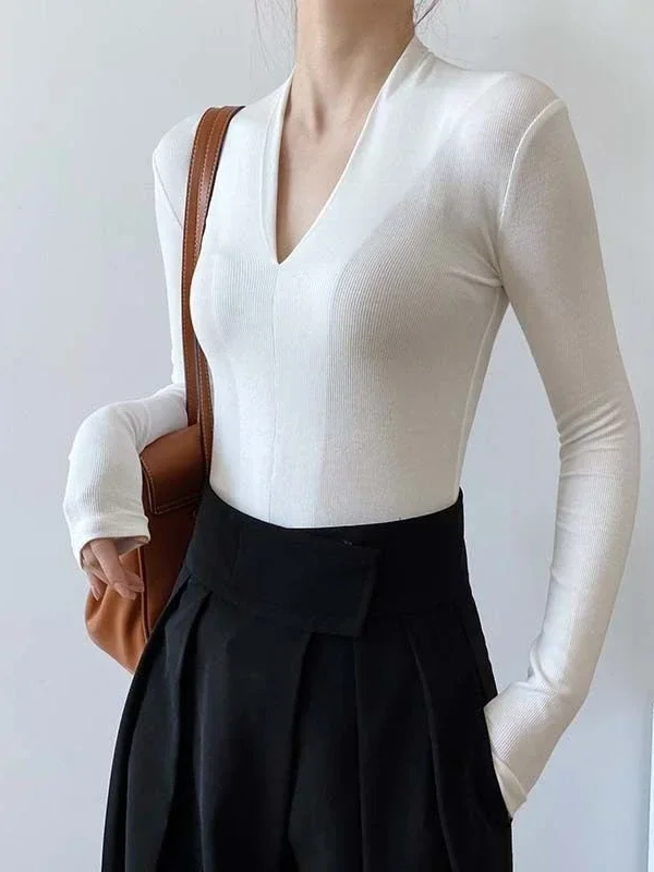 V-neck Slim Shirts Long Sleeve - Beauty & Makeup Katia Di Paola recension och pris